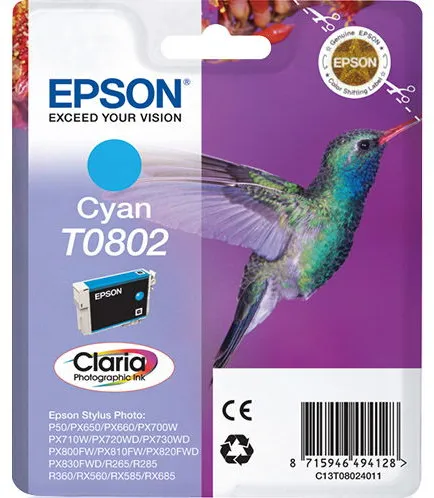 Epson T0802 C13T08024011 Cartucho de tinta cian, 350 páginas